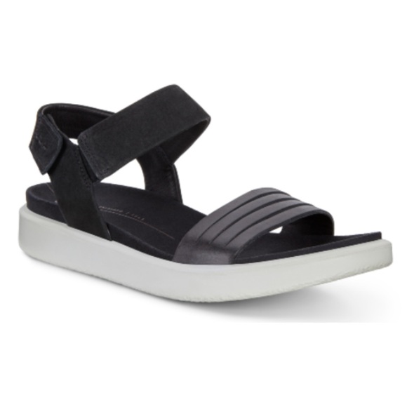ECCO Women's Flowt Adjustable Sandals in Black Nubuck Leather Size 7 - 7.5